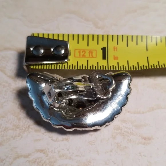 Vintage Mid Century 1950s Pink Rhinestone Silver Tone Clip Earrings - Picture 10 of 10